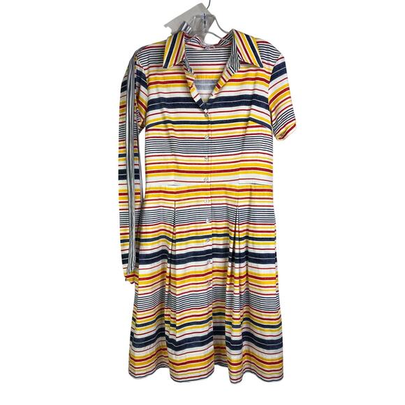 Frances Valentine Midi Dress Medium Multi-color Striped Button Front w/2 Belts - Picture 1 of 10